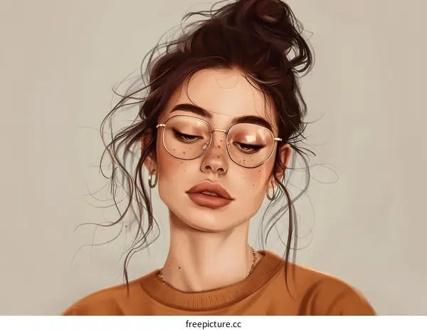 Digital Illustration of a Young Woman With Glasses
