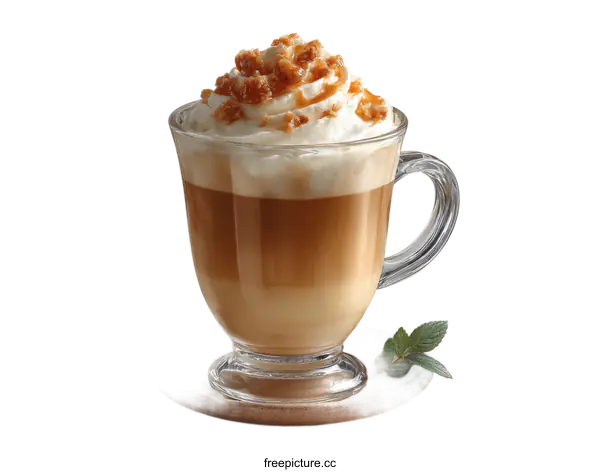 [Transparent Background PNG]Caramel Latte in Glass Cup with Whipped Cream
