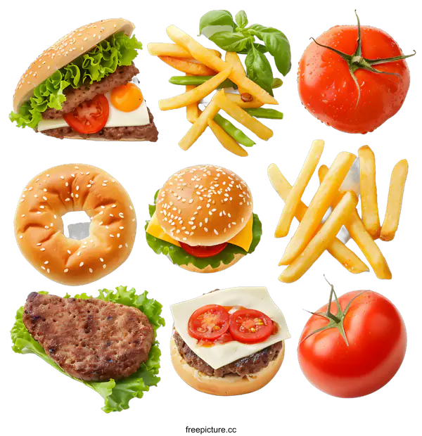 [Transparent Background PNG]Fast Food Ingredients Isolated On White Background