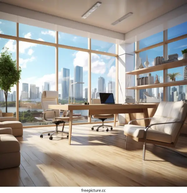 Modern office interior with city view