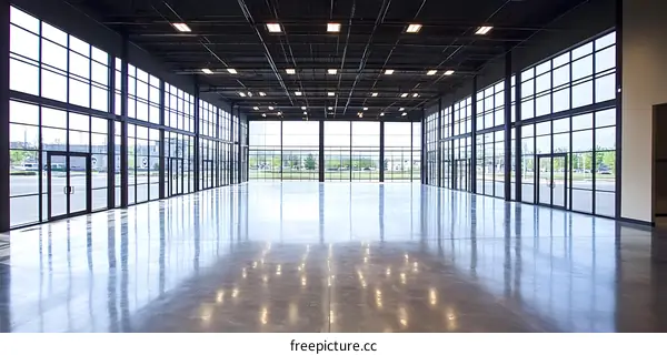 Modern Large Open Space Industrial Building With Large Windows