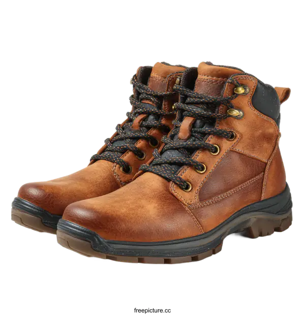 [Transparent Background PNG]Brown Leather Hiking Boots