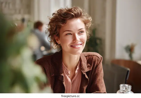 Smiling Woman in a Cafe