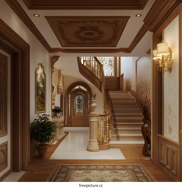 Elegant Staircase in a Luxurious Home Interior Design