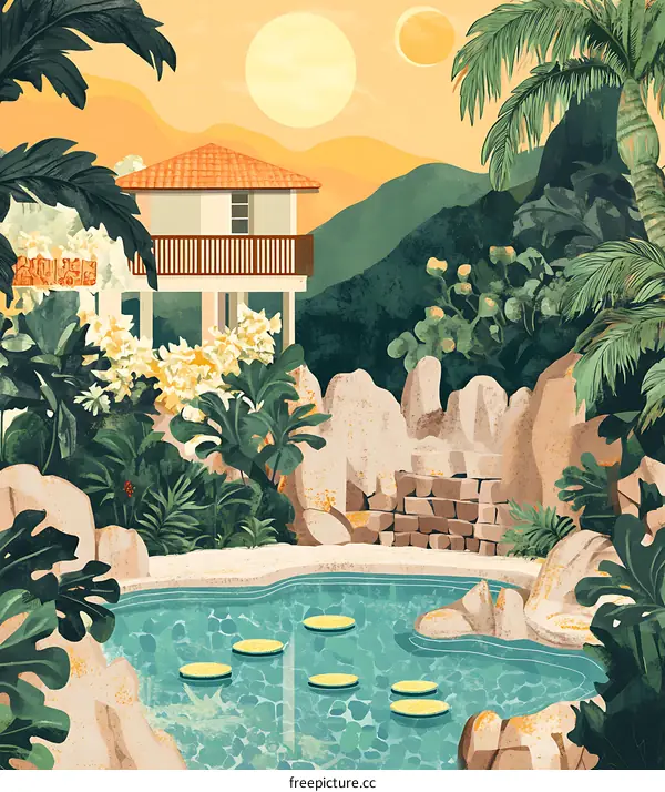 Tropical House with Pool and Lush Garden