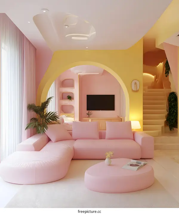Modern Interior Design with Pink and Yellow Colors