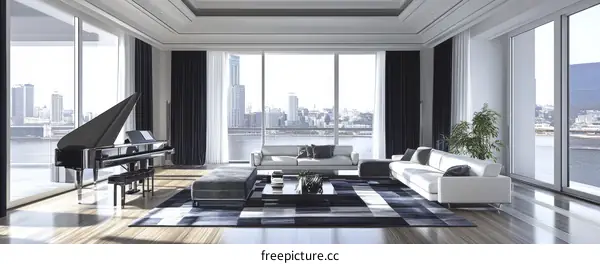 Modern Luxury Living Room with City View