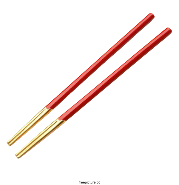 [Transparent Background PNG]Pair of Red and Gold Chopsticks