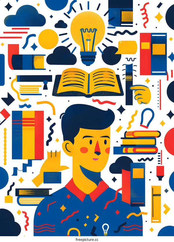 Education and Knowledge, Man with Books and Ideas