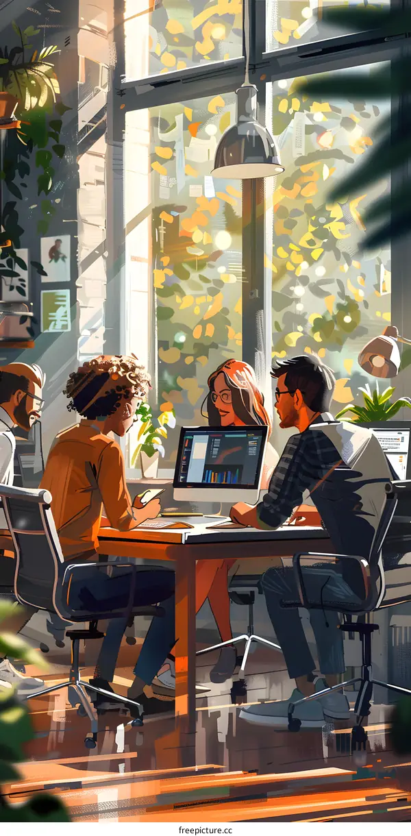 A group of people working together in an office