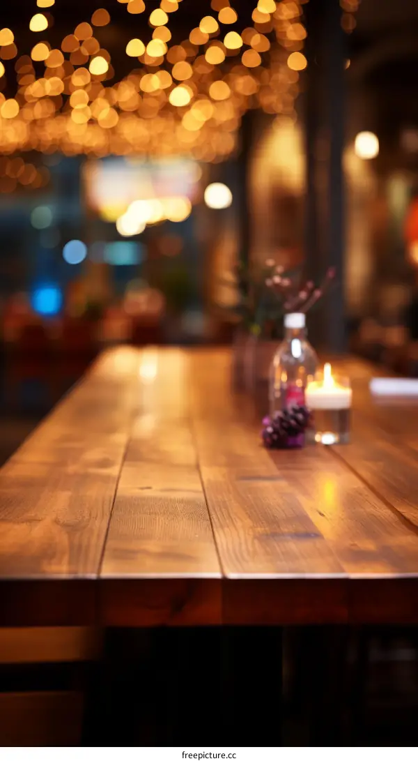 Wooden Restaurant Table with Candle