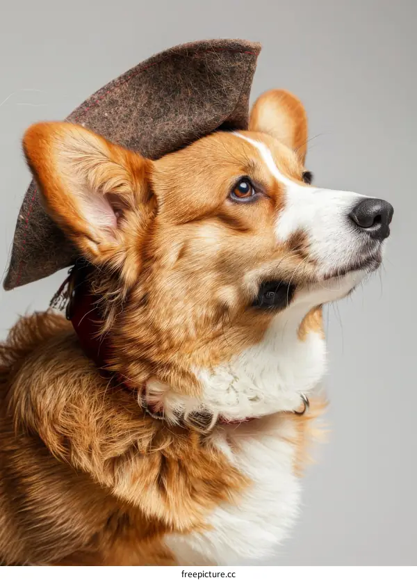 A Cute Corgi Dog with a Brown Hat