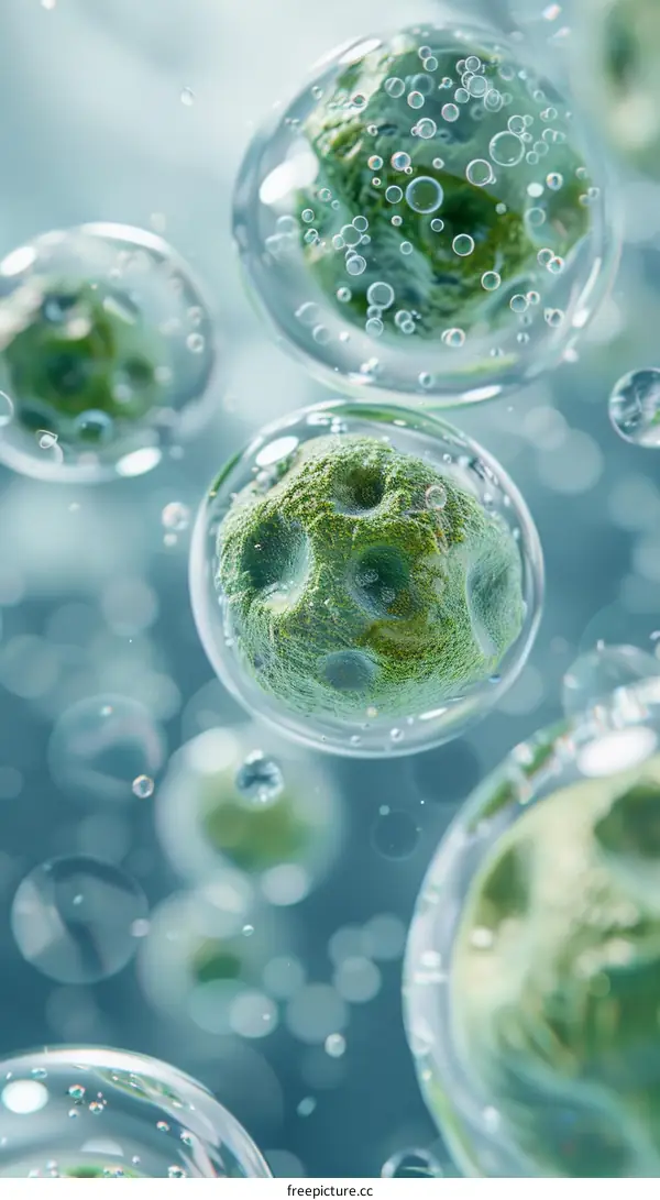 Spherical green algae in water