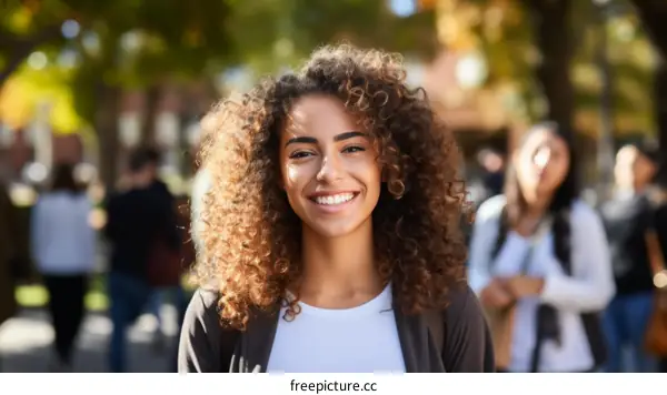 portrait of a young woman with curly hair smiling