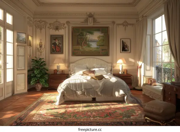 Elegant European Bedroom Interior Design Illustration