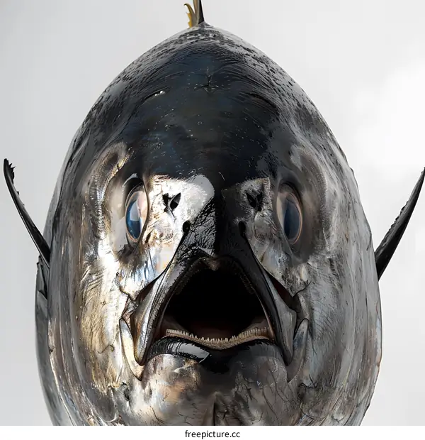 Close-up of a freshly caught tuna head