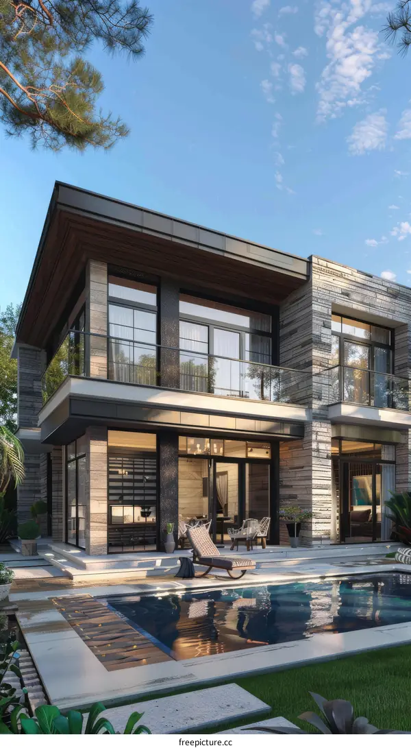 Modern Luxurious House Exterior with Swimming Pool