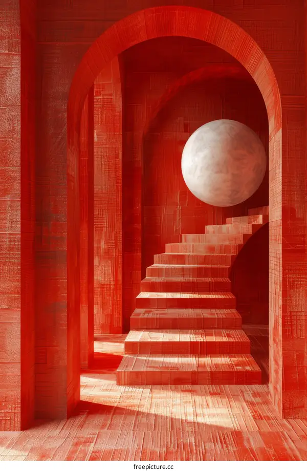 Abstract Red Architectural Staircase Design