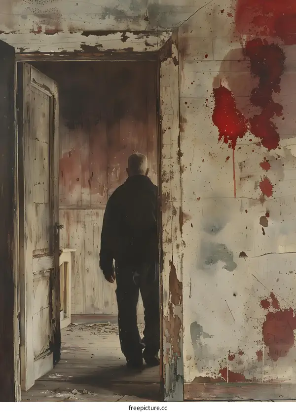 A man standing in a room with a red wall