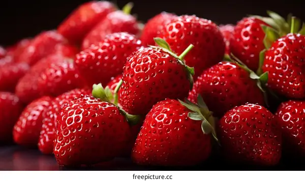 A close-up view of a group of appetizing strawberries