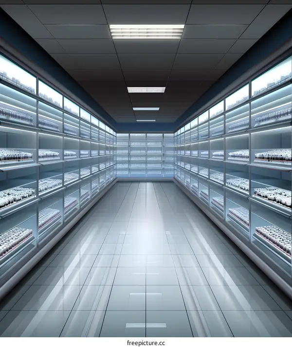 Empty Laboratory Corridor With Shelves