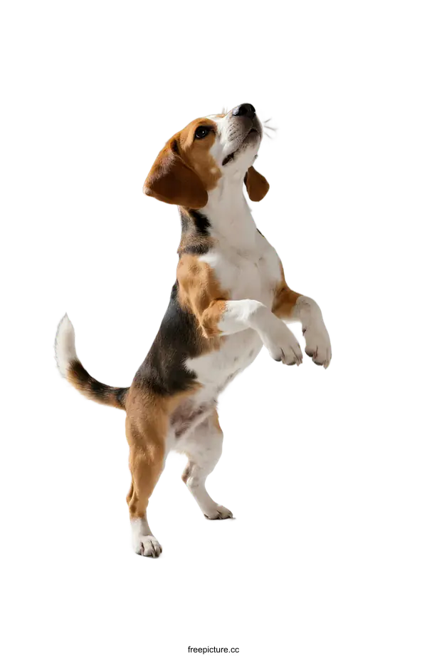 [Transparent Background PNG]A beagle dog standing on its hind legs looking up