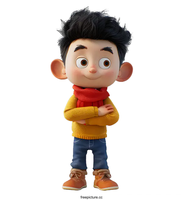[Transparent Background PNG]3D rendering of a cute cartoon boy