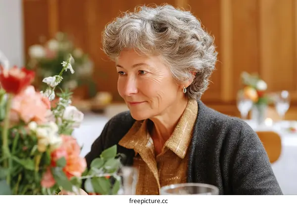 Senior Woman Carefully Arranging a Floral Arrangement