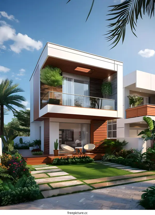Modern Minimalist Two Story House Exterior Design With Balcony