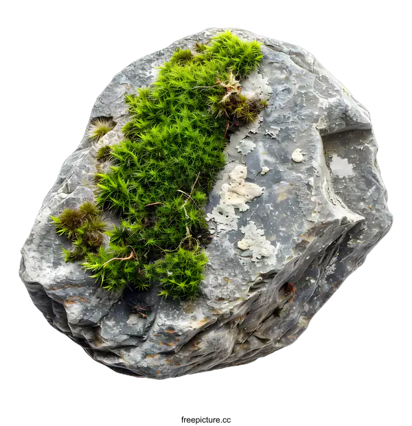 [Transparent Background PNG]Green Moss Growing On A Grey Stone