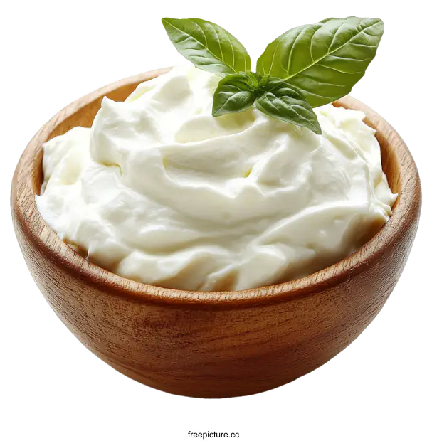 [Transparent Background PNG]Creamy Whipped Topping in Wooden Bowl