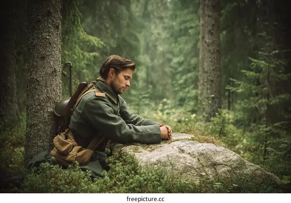 WWI Soldier Reflecting in the Forest