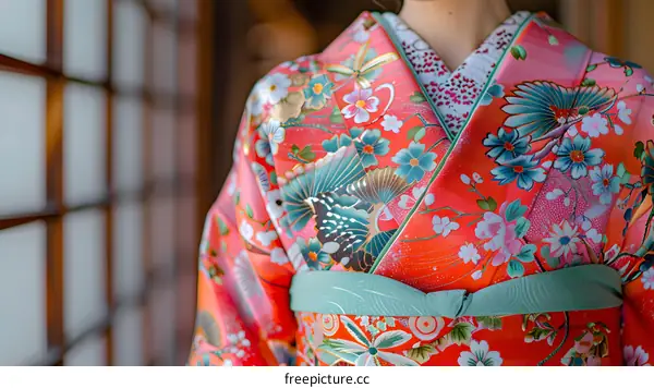 A woman wearing a kimono with floral patterns