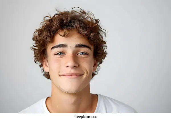 Portrait of a young man with curly hair smiling