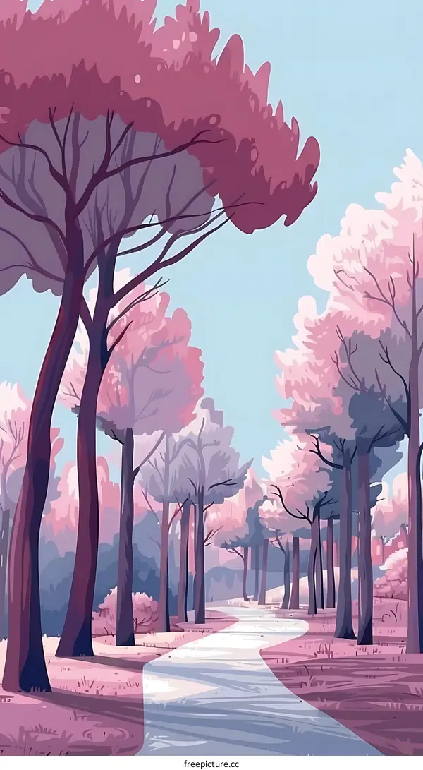 Pathway through a Forest of Pink Trees