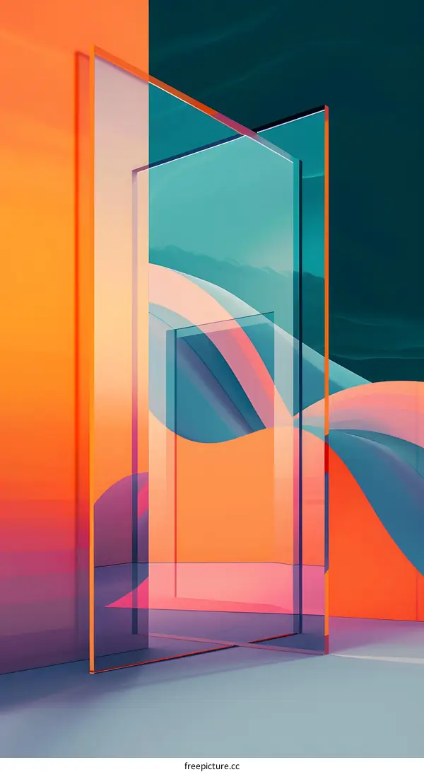 Abstract Geometric Shapes with Glass Panels in Vibrant Colors