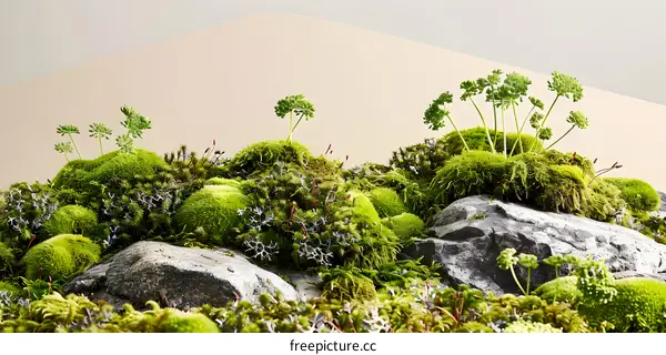 Green Moss and Rocks