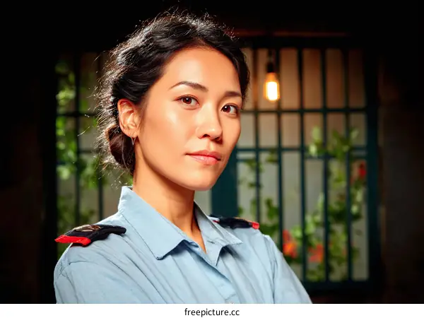 Serious Asian Woman in a Uniform
