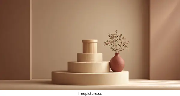 Beige Minimalist Display Stand with Vase