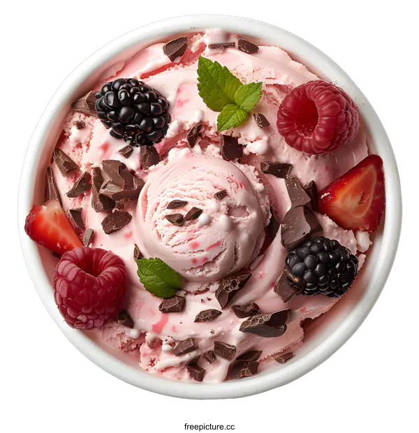 [Transparent Background PNG]Ice cream with berries and chocolate