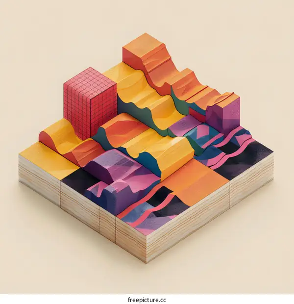 Abstract Geometric Landscape with Colorful Blocks