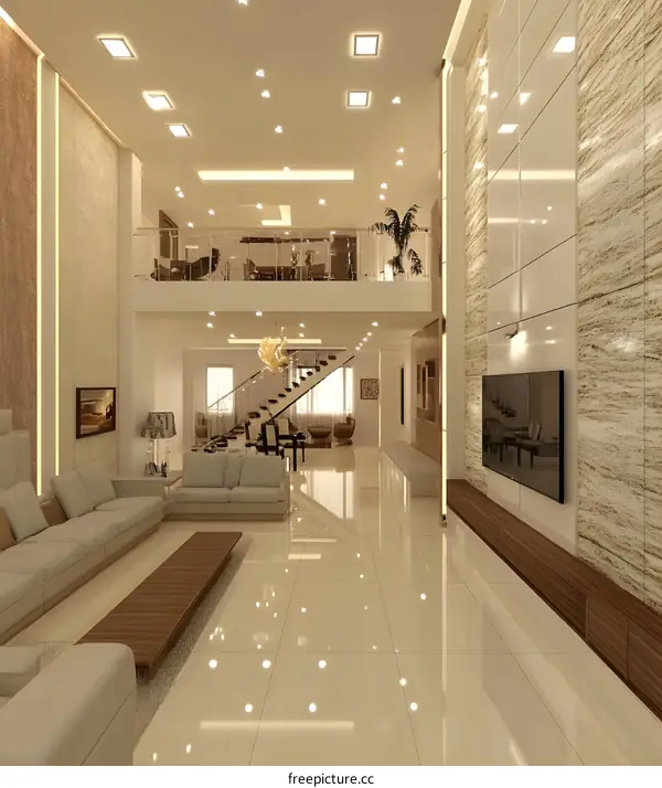 Modern Home Interior Design with Beige Walls and White Floor