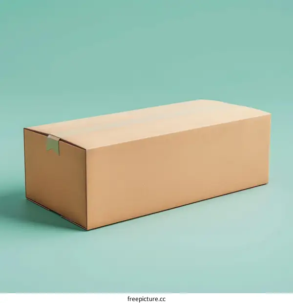 Single Cardboard Box on Green Background