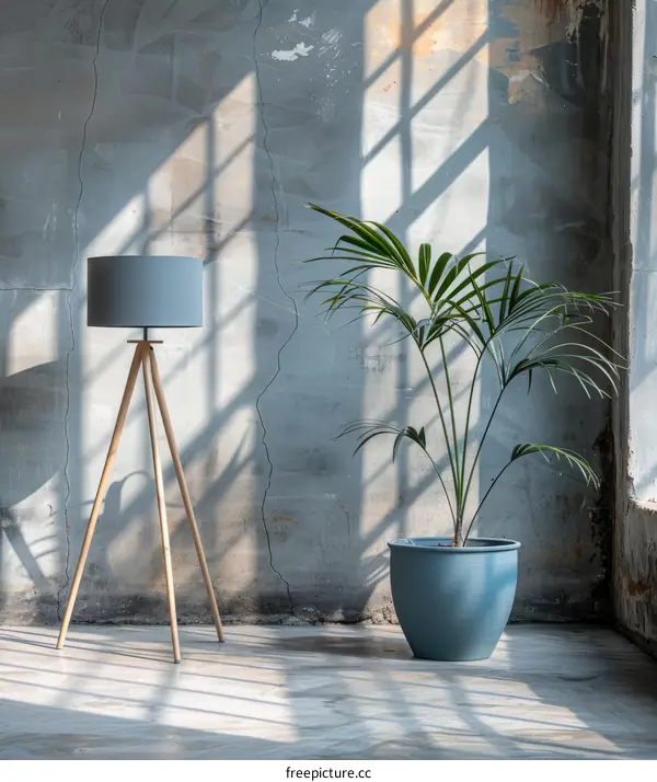 Minimalist Home Decor with Floor Lamp and Potted Plant