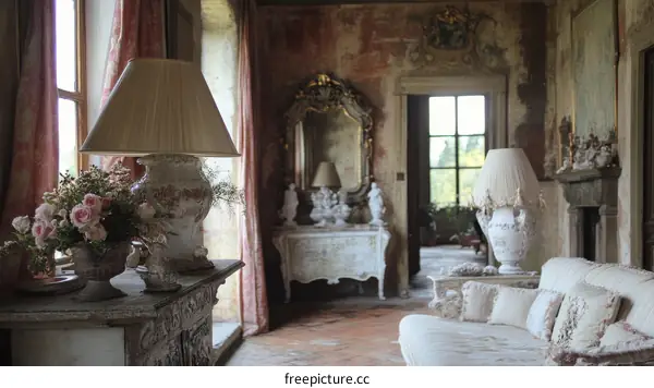 Elegant Antique Interior with Floral Accents
