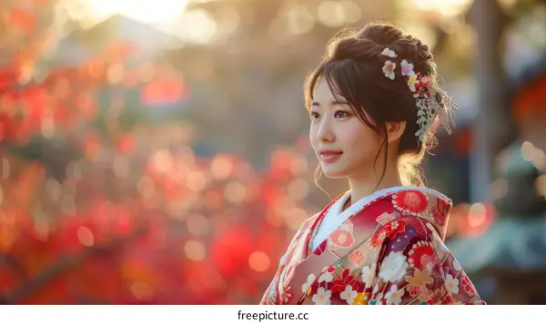 Portrait of a young woman in a kimono