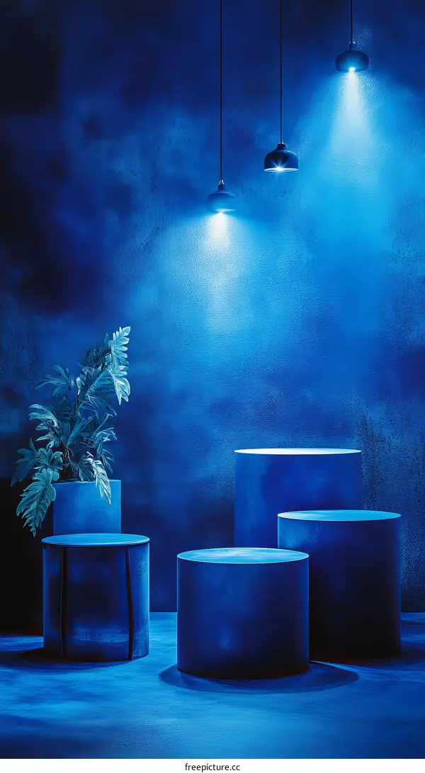 Abstract Blue Studio Scene with Cylindrical Displays