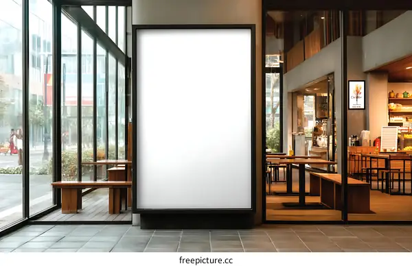 Blank Advertisement Billboard in Modern Cafe