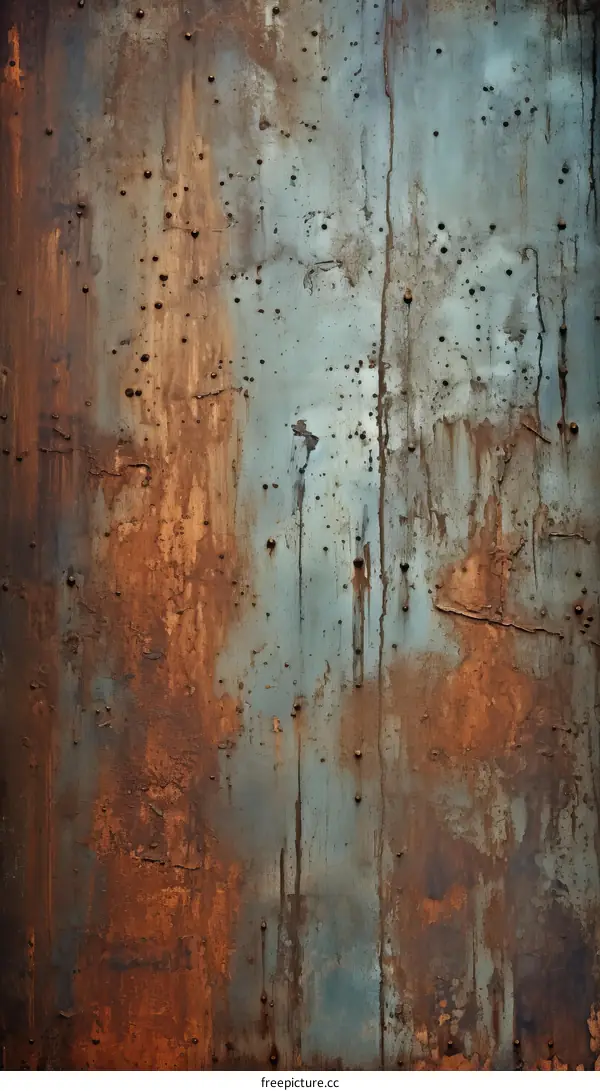Rusty Metal Wall Texture: Blue and Brown Background