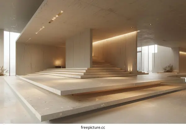 Modern minimalist geometric shapes empty room interior design 3d rendering